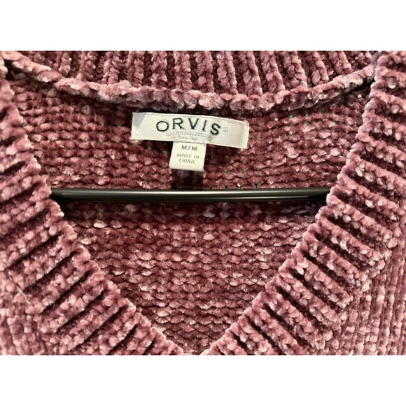 Women’s Orvis Pink Dusty Rose Chenille Pullover Sweater V-Neck Size M - Picture 3 of 6